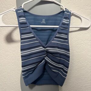 Aerie Blue and White Striped Twist Front Crop Top